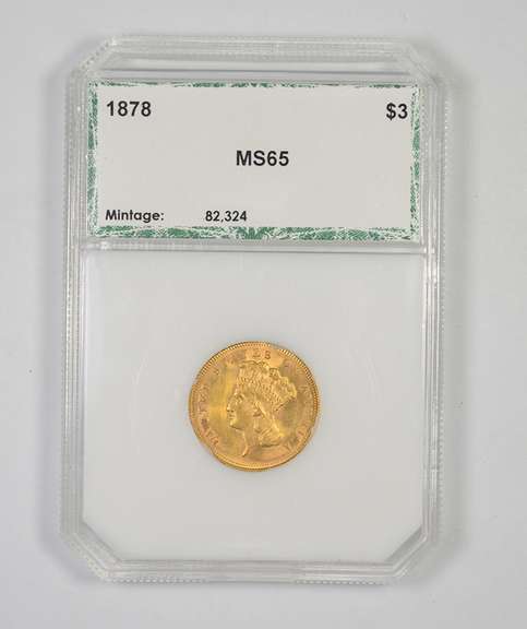 MS65 1878 $3.00 Indian Princess Head Gold Three-Dollar Piece - PCI