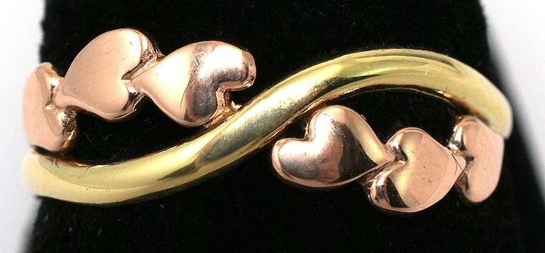 Two Tone Gold Heart Cross Over Ring