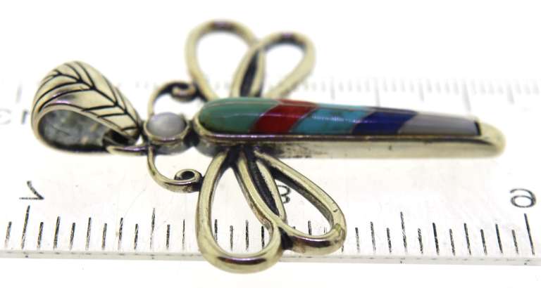 Vintage 925 sterling silver signed dragonfly pendant