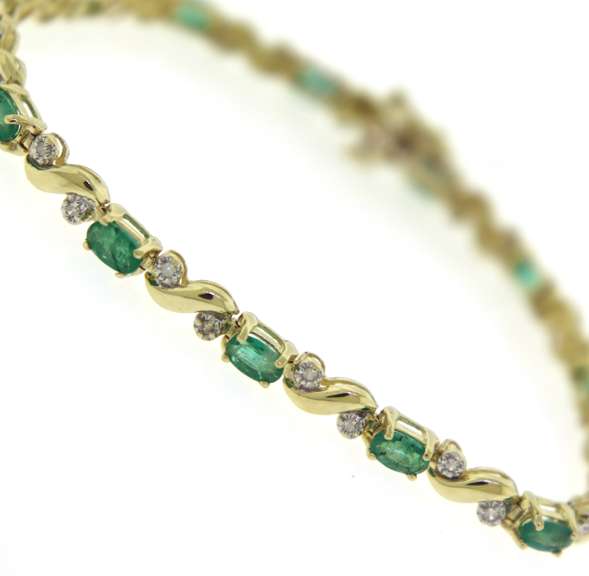 Stunning 14kt YG Emerald and Diamond Accent Line Bracelet