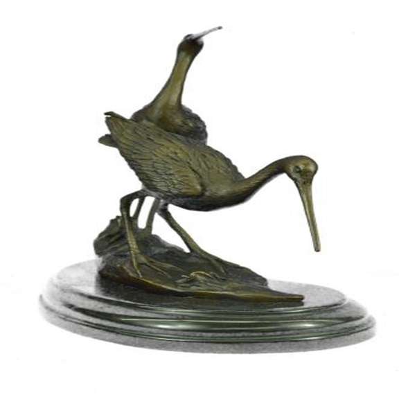 Two Wildlife Cranes Pond Bronze Sculpture