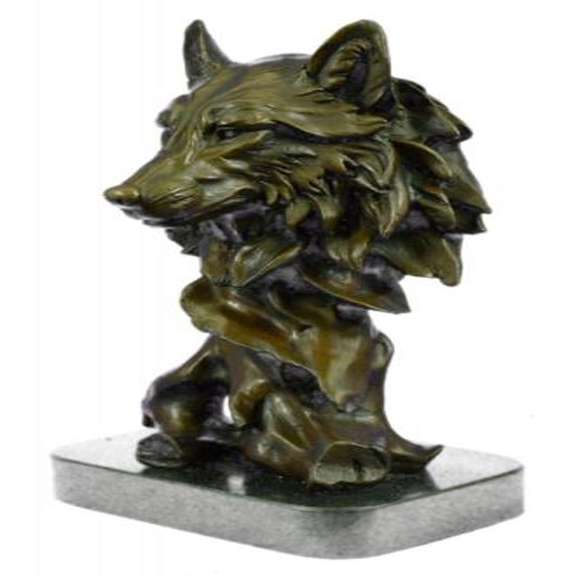Wild Wolf Bronze Bust Sculpture