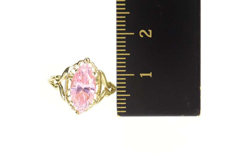 10K Yellow Gold Marquise Pink Cubic Zirconia Ornate Filigree Ring