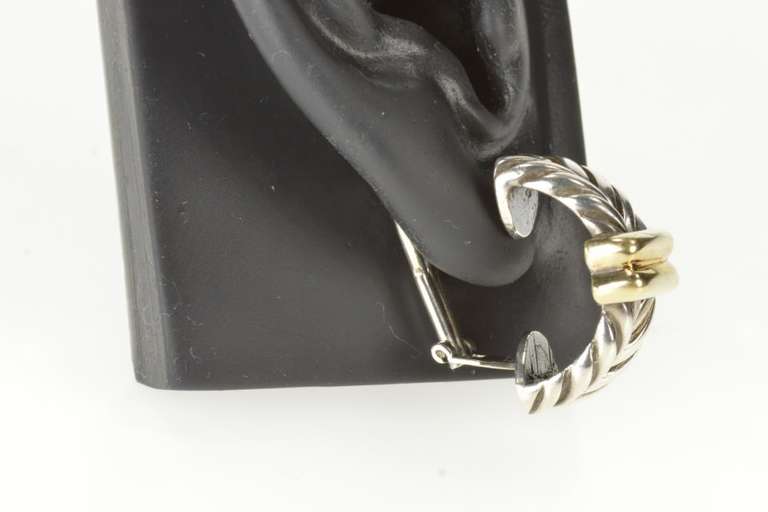 Sterling Silver Two Tone Braid Bar French Clip Back Curved Earrings
