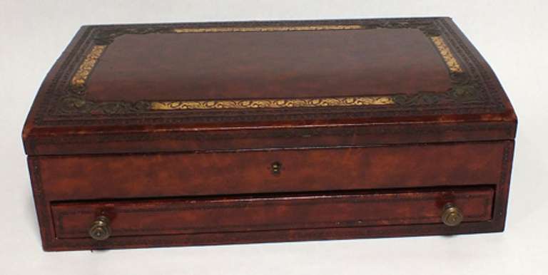 Horchow Leather Jewelry Box with engraved leaf details