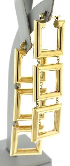 Fabulous 14kt YG Square Dangle Hoop Earrings