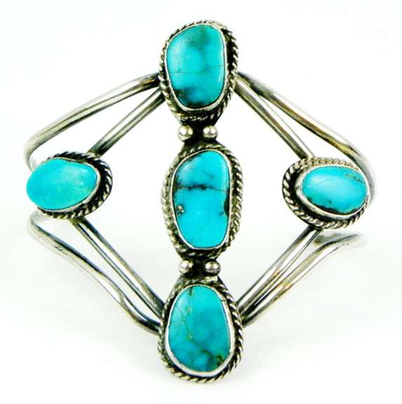 Vintage Wide Sterling Turquoise Cuff Bracelet