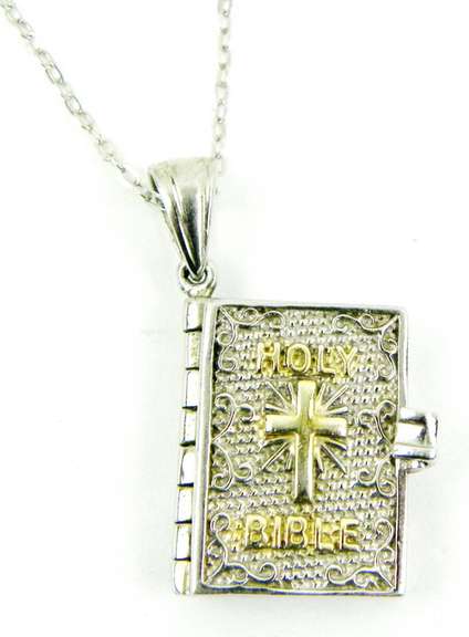 Vintage Sterling Bible w/Prayer Locket & Chain