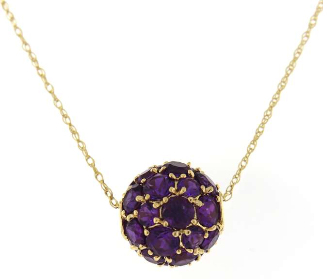 Powerful Yellow Gold Amethyst Ball Pendant