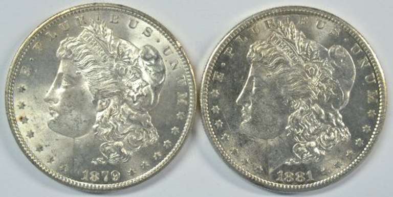 Choice BU 1879-S and 1881-S Morgan Silver Dollars