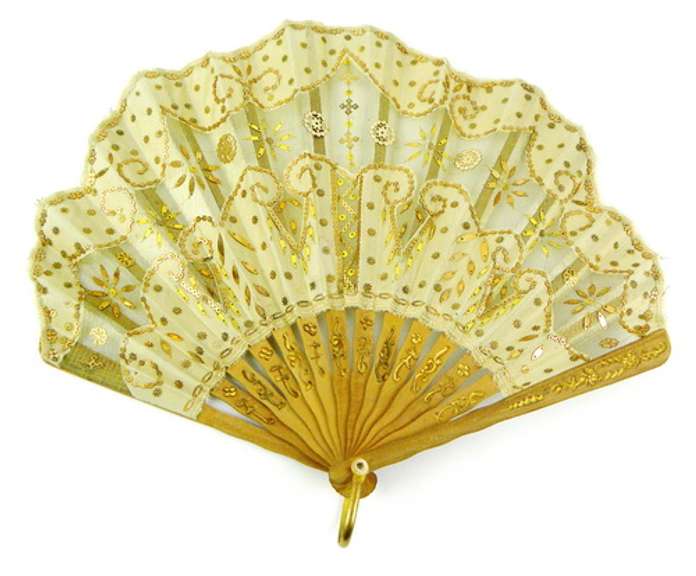 Ladies Early Silk & Lace Sequin Fan