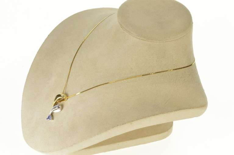 10K Yellow Gold Trillion Tanzanite Two Tone Diamond Swirl Pendant