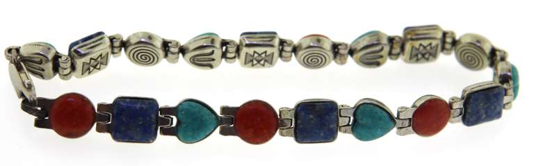 Sterling Silver Native american Multi Color Stone Bracelet