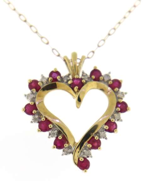 Lovely Ruby & Diamond Accent Open Heart Necklace