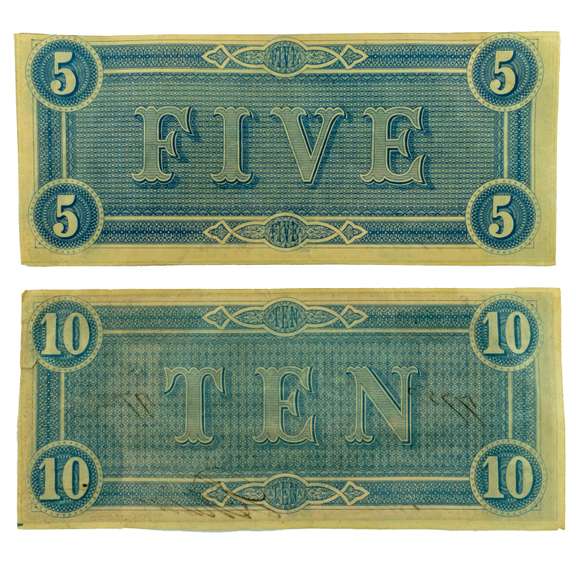 $ 5 & $10 Confederate Note Feb 17 1864 Series