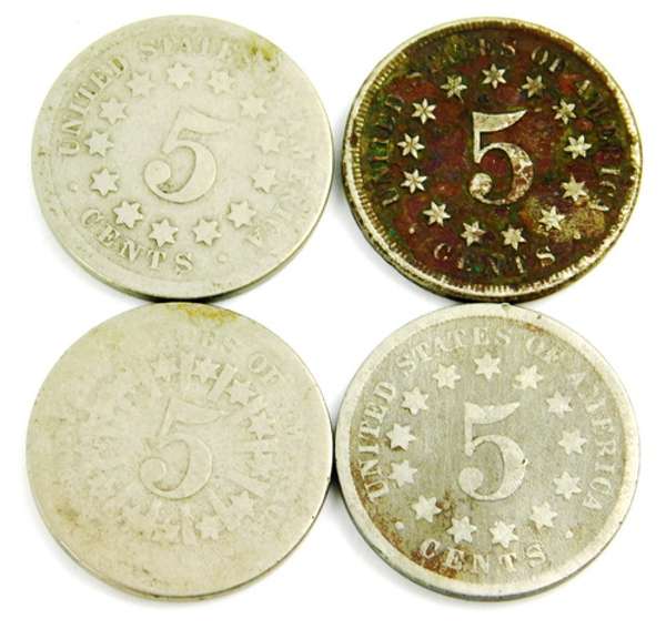 4 U.S. Shield Nickels, 1866-1869