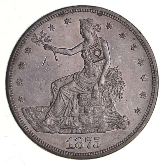 1875-CC Seated Liberty Silver Trade Dollar - Chop Mark