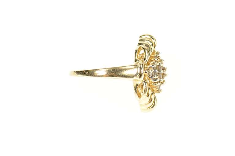 14K Yellow Gold Ornate Diamond Cluster Scalloped Statement Ring