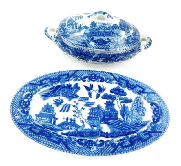 Occupied Japan Miniature Blue Willow Tureen & Tray