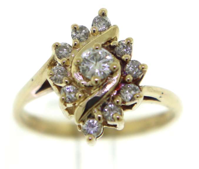 Glowing RBC Center & Halo Diamond Swirl Ring