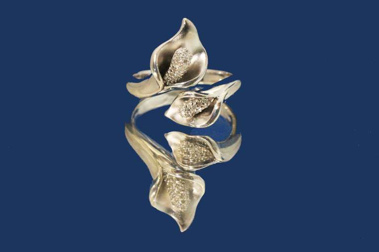 Diamond Encrusted Calla Lily Sterling Ring