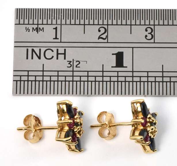 Cute Sapphire & Ruby Cluster Earrings