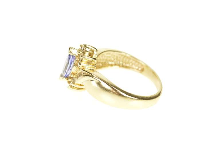 14K Yellow Gold Marquise Tanzanite Diamond Halo Bypass Ring