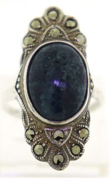Sterling Silver Blue Stone & Marcasite Ring