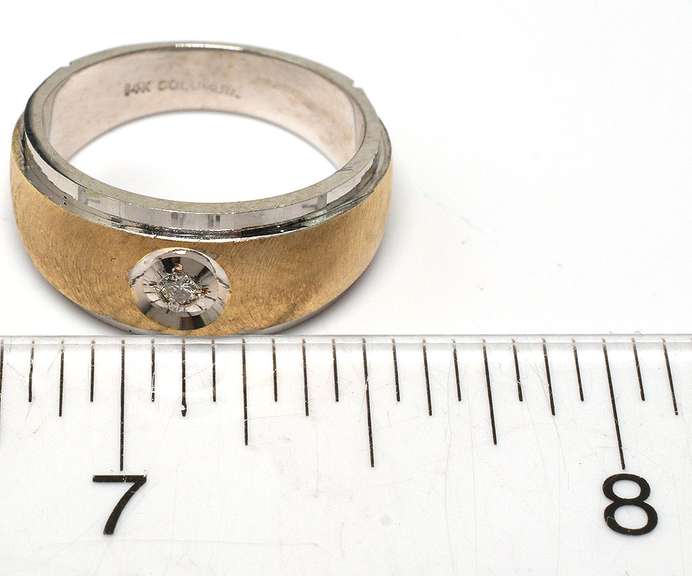 Two Tone Gold Band with Diamond in 14KT, 6 3/4 Size