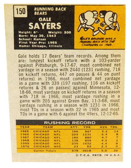 Gale Sayers 1971 Topps #150 Football Card
