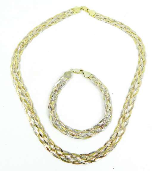 Italian Tri-Color Sterling Woven Necklace & Bracelet