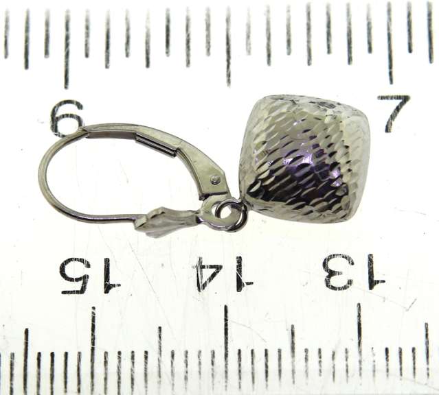 cute Diamond Cut White Gold Dangle Earrings