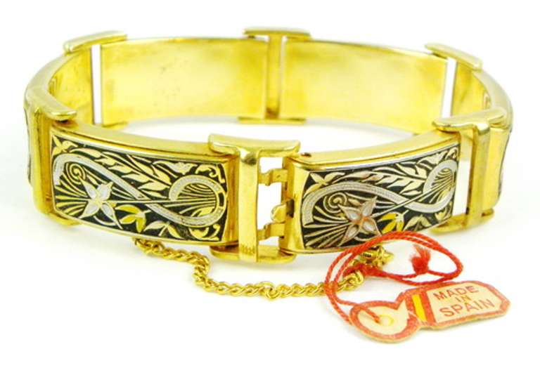 Vintage Spanish Damascene Panel Link Bracelet