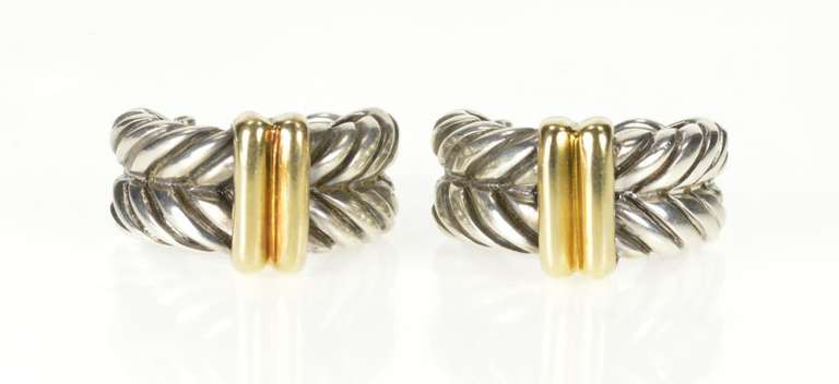 Sterling Silver Two Tone Braid Bar French Clip Back Curved Earrings