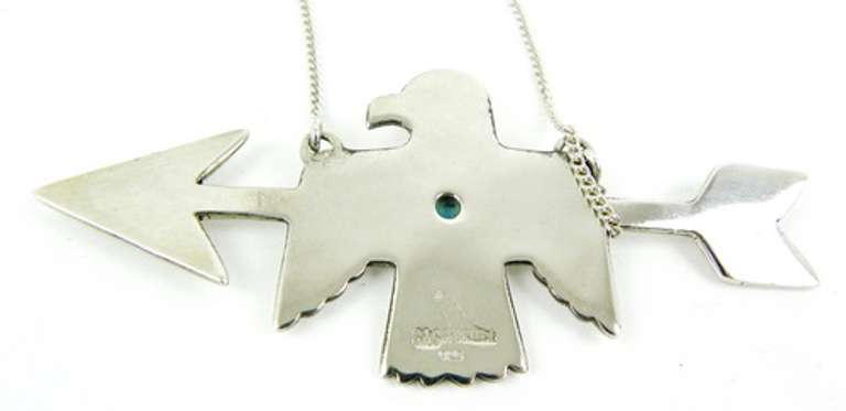 Large Sterling Turquoise Thunderbird Necklace, Signed