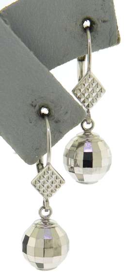 Simple White Gold Faceted Ball Dangle Earrings