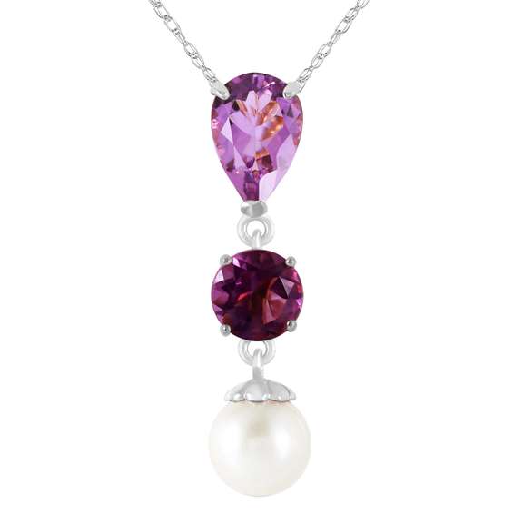 Solid White Gold Necklace Purple Amethyst Pearl