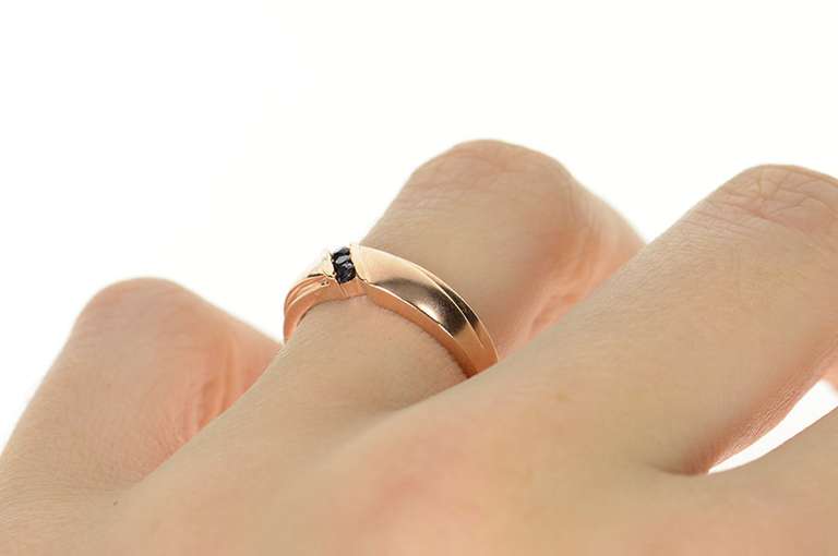10K Rose Gold Black Diamond Inset Unique Wedding Band Ring