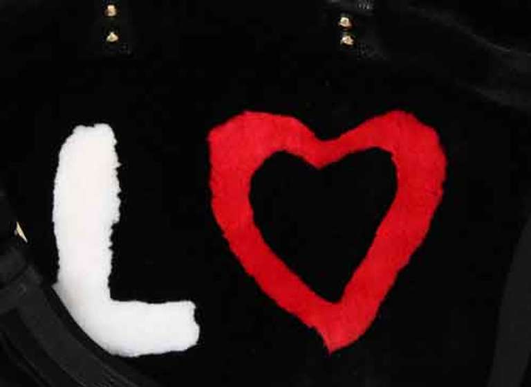 DOLCE & GABBANA Black LOVE Inlays Handbag Sling Shoulder Borse Fur Bag
