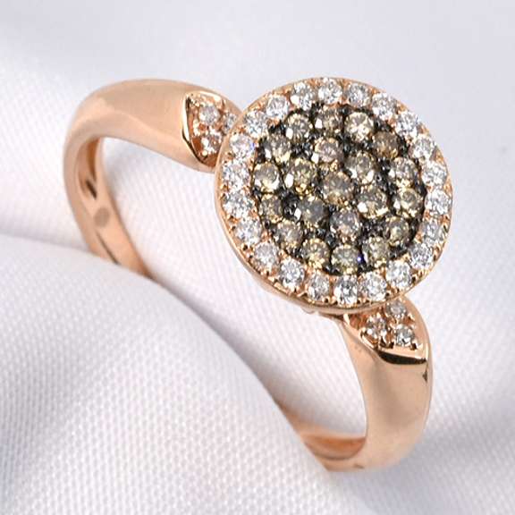 Striking Champagne & White Diamond Ring in 14K RG