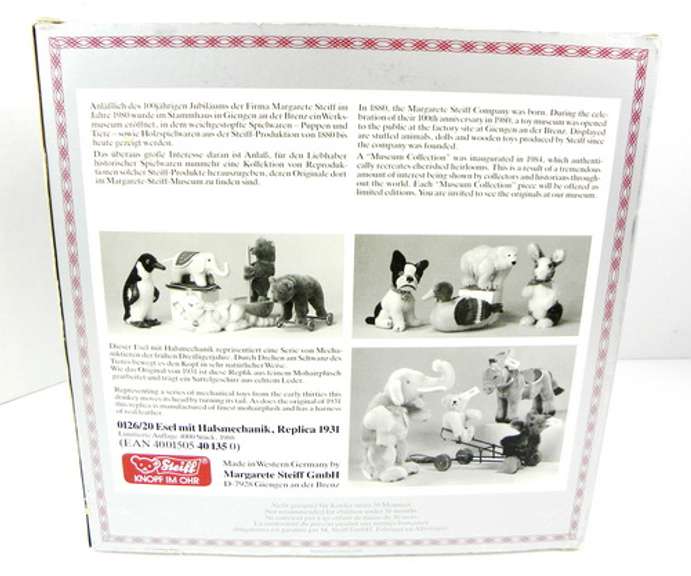 1988 Steiff Museum Collection Mohair Donkey, Mint in Box