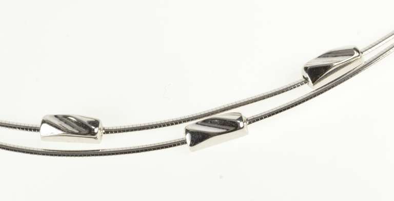 14K White Gold Layered Square Beaded Cocoon Statement Necklace