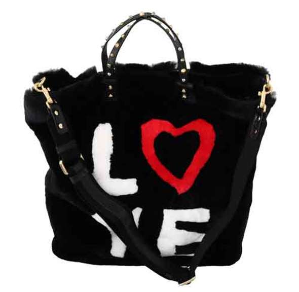 DOLCE & GABBANA Black LOVE Inlays Handbag Sling Shoulder Borse Fur Bag