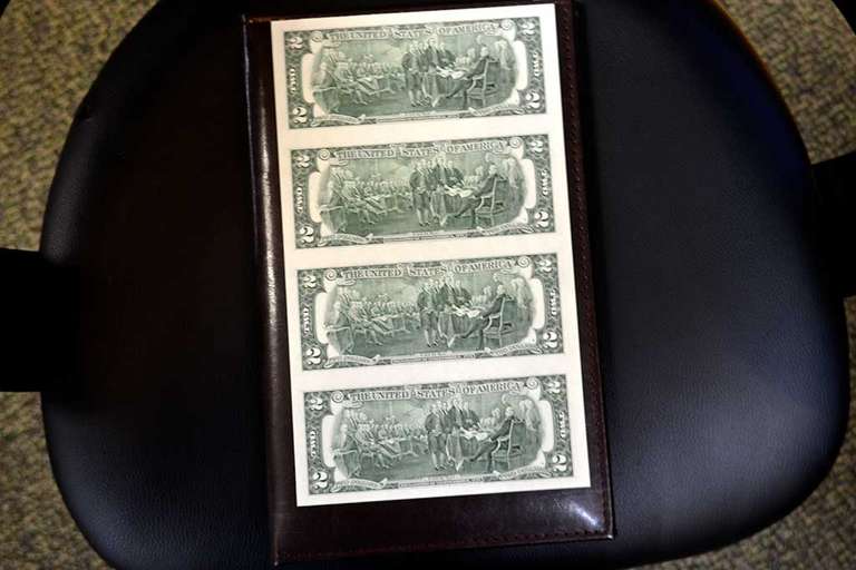 Uncut Sheet of 4 Two dollar bills A series 2003