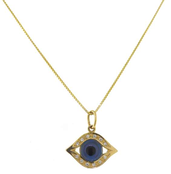 Beautiful CZ Evil Eye Yellow Gold Necklace
