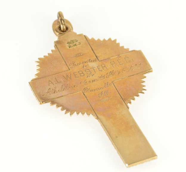 18K Yellow Gold Ornate Scrollwork Masonic Black Enamel Cross Pendant