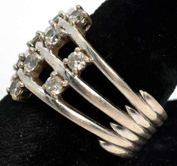 Wide Band CZ Sterling Silver Ring
