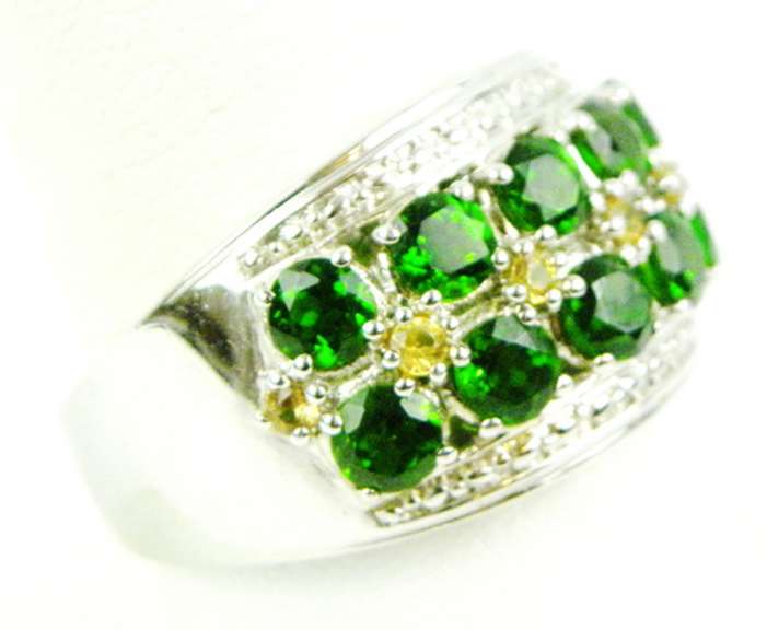 Wide Chrome Diopside & Sapphire Sterling Ring, Size 10