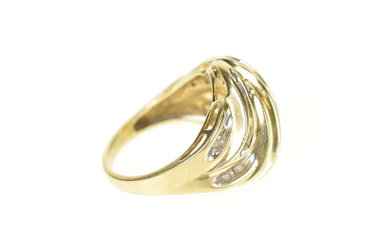10K Yellow Gold Wavy Channel Diamond Encrusted Statement Ring