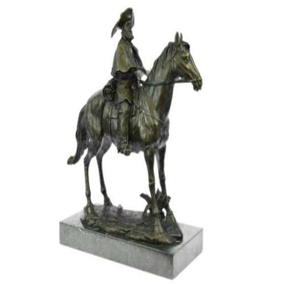 Tribute Hot Cast Cowboy With Riffle on Horse Bronze Sculpture